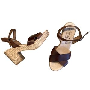 Valeria’s Spain Leather Wood Block Strap Sandals 38